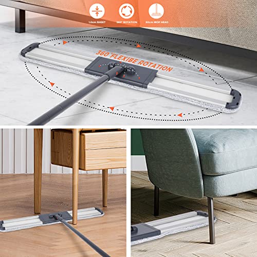 Flat Mop for Cleaning Floors Heavy Duty Microfiber Wet Mop Deep Cleaning for Hardwood, Tile & Laminate, Includes 4 Reusable Washable Pads and Adjustable Long Handle (36 in Mop Set)