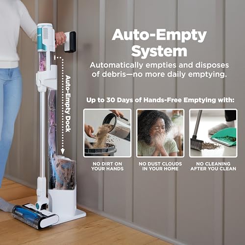 Shark Clean & Empty Cordless Stick Vacuum & Auto-Empty System | HEPA Filter | Lightweight, Portable, Rechargeable | Stick Vacuum for Pet Hair | Carpets & Hard Floors | 40-Min Runtime | White | BU3521