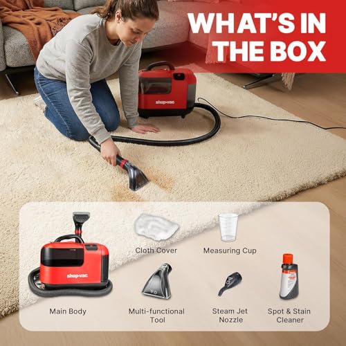 Shop-Vac Portable Carpet Cleaner Machine, Upholstery Cleaner with Steam & Heating System, 3 Modes Deep Stain Removal with Self-Cleaning Tool, for Car, Furniture, Stairs and Fabric Cleaning, 5430225