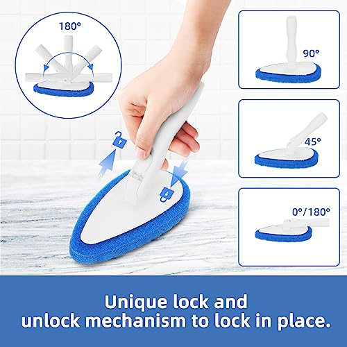 Qaestfy Shower Bathtub Tub Tile Scrubber Cleaning Brush with 51'' Handle, 5 Non-Scratch Scouring Pads, Adjustable Long Handled Scrub Brush for Cleaning Shower Bathroom Vessel Sinks Toilet Wall Floor