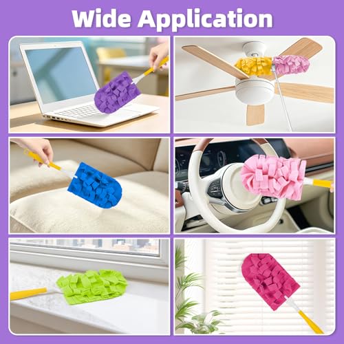 Nicemiya 12 PCS Fleece Reusable Duster Refills for Swiffer, Washable Heavy Duty Duster Pads, 360 Cleaning Pads for Fan, Window, Furniture, Floor(Include 1 Handle)