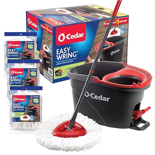 O-Cedar Easywring Microfiber Spin Mop & Bucket Floor Cleaning System + 3 Extra Refills (4 Refills Included)