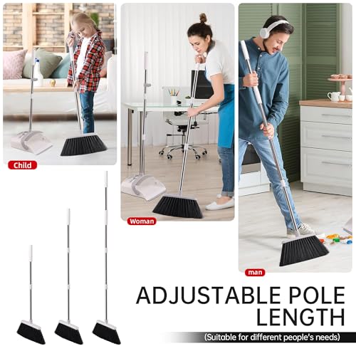 OPTTIDI Broom with Dustpan Combo Set, Hand Broom and Dustpan Set for Sweeping Indoor Angle Broom for Home Office Kitchen Lobby Floor Pet Hair Indoor&Outdoor Cleaning (White&Gray)