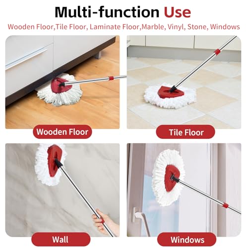 Spin Mop Replacement Mop Compatible with O Cedar 1 Tank System, 2 Microfiber Mop Heads Replacements, 58" Mop Replace Handle, 1 Scrub Brush Attachment and 1 Mop Base for Ocedar EasyWring Spin Mop