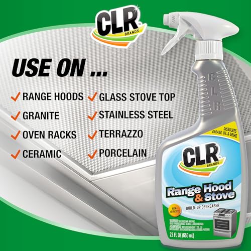 CLR Brands Range Hood & Stove Build Up Degreaser, 22 fl. oz., Fast Acting, Non Abrasive Cleaner, Works on Glass Stove Tops, Oven Racks, BBQ Grills and More