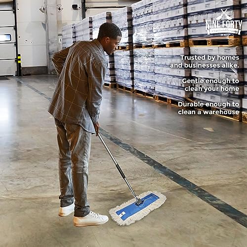 Nine Forty 24" Premium Cotton Dust Mop Kit - Heavy Duty Mop Head with Handle for Industrial, Commercial, and Residential Cleaning - Dry Floor Duster for Hardwood Surfaces - White