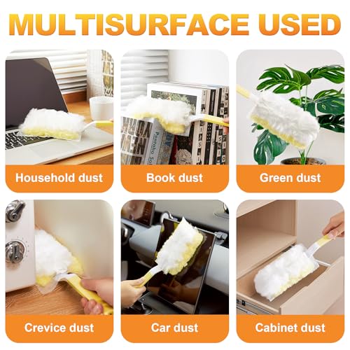JOYMOOP Disposable Electrostatic Duster for Cleaning, with 2 Handles & 24 Ct Yellow Heavy Duty Refills for Swiffer Feather Duster, Household Cleaning Tool for Electronics, Dusting Furniture, Blinds