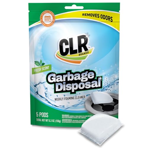 CLR Garbage Disposal Cleaner and Deodorizer Pods, 5 Count, Fresh Scent Weekly Foaming Drain Odor Eliminator - 1 Month Supply