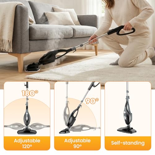 KMFurnila 14-in-1 Steam Mop, 1550W Detachable Handheld Steam Cleaner for Floor Cleaning, 16.4 FT Cord, 2 Washable Pads, Multi-Purpose Floor Steamer for Hardwood, Carpet, Tile, Grout