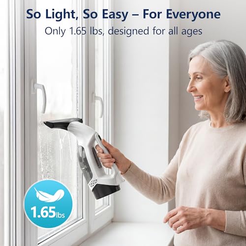 ZRHI Window Vacuum Squeegee Cordless with Extendable Pole 31-40", 2000Pa Electric Window Cleaner with 2200mAh and 150ml Dirty Water Tank, Long Handle Shower Squeegee for Glass Door, Windows (White)
