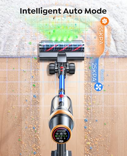 Cordless Vacuum Cleaner, 650W 55KPA 70Mins Vacuum Cleaners for Home, Upgraded Stick Vacuum with Mattress Cleaning Tool, Wall Mount Charging, Auto Mode, Self-Standing Vacuum for Pet Hair/Floors/Carpets