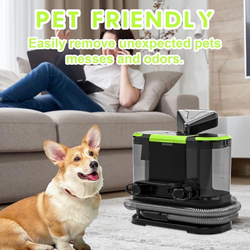 Portable Carpet & Upholstery Cleaner, Deep Cleaning for Rugs, Couch, Curtain, Car Interiors Stains, Pet & Family Friendly, 21 Kpa suction with 800W high-performance motor, 120V (Green)