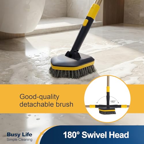 Yocada Tub Tile Scrubber Brush 2 in 1 Cleaning Brush 4*Scouring Pads 58.2 Inch Adjustable Telescopic Pole Stiff Bristles for Cleaning Bathroom Kitchen Toilet Wall Tub Tile Sink Non Scratch