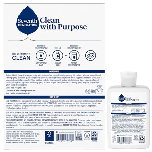 Seventh Generation Dishwasher Detergent Powder + Rinse Aid, Free and Clear, Biodegradable, Plant-Based & Fragrance-Free, Septic Safe