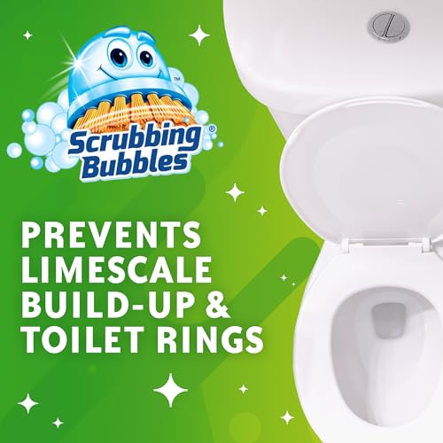 Scrubbing Bubbles Fresh Gel Toilet Bowl Cleaning Stamps, Automatic & Continuous Bathroom Toilet Cleaner Helps Prevent Limescale & Rings, Rainshower Scent, 1 Dispenser with 12 Stamps (6 Count)
