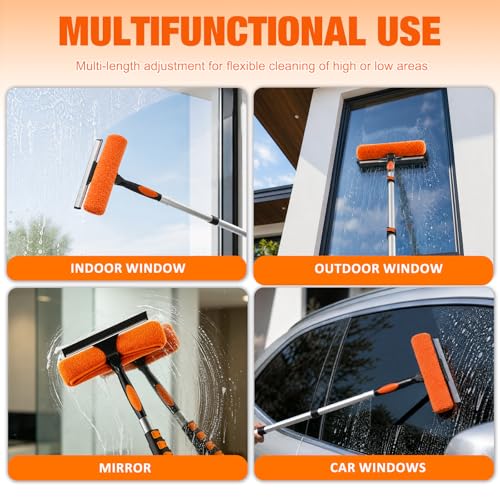 LAANPOLE 26FT Window Squeegee with Extension Pole, 2-in-1 Squeegee for Window Cleaning, Professional Cleaning Kit for Home with 20FT Telescoping Pole for Outdoor Indoor Use
