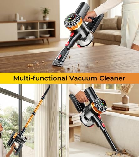 Cordless Vacuum Cleaner, 550W 45KPA 65Mins Vacuum Cleaners for Home, Stick Vacuum with Self-Standing,Touch Screen, Anti-Tangle Brush, 8-in-1 Lightweight Wireless Vacuum for Pet Hair Carpet Hard Floors