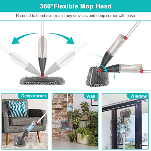 Spray Mop for Floor Cleaning with 3pcs Washable Pads - Wet Dry Microfiber Mop with 800 ml Refillable Bottle for Kitchen Wood Floor Hardwood Laminate Ceramic Tiles Dust Cleaning