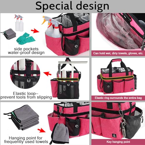 Timoxi Large Cleaning Caddy Bag Built-in Sturdy Support Board, Cleaning Organizer with Detachable Divider, Cleaning Supply Tote with Adjustable Shoulder Strap&Waist Belt for Cleaners & Housekeeper
