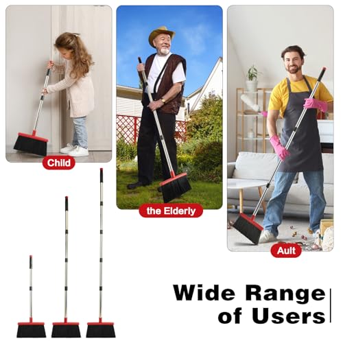 XXFLOWER Broom and Dustpan Set for Home, Broom with Dustpan Cleaning Teeth Combo Set, Indoor Sweep Broom with Long Handle for Office Home Kitchen Lobby Floor (Black Red)