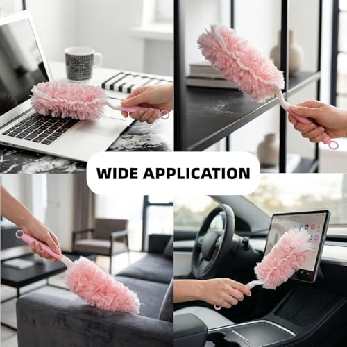Nicemiya 30 Count Pink Duster Refills Compatible with Swiffer Handle, 360° Multi-Surface Duster Refills with 1 Handle, 5X Microfibers Disposable Dusters for Home, Office Cleaning
