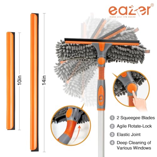 Eazer 65'' Squeegee Window Cleaner 2 in 1 Rotatable Window Cleaning Tool Kit with Telescopic Pole, Window Washing Equipment with Bendable Head for Indoor/Outdoor Window and Car Glass - EAW01 Pro