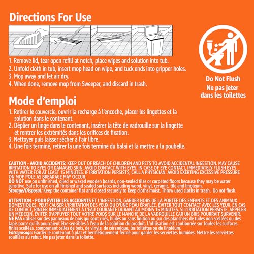 Amazon Basics Wet Mopping Cloth Refills, Multi-Surface Floor Cleaning, Fresh Scent, Low Streak, Disposable, 24 Count (Fits Swiffer Sweeper Mop Heads)