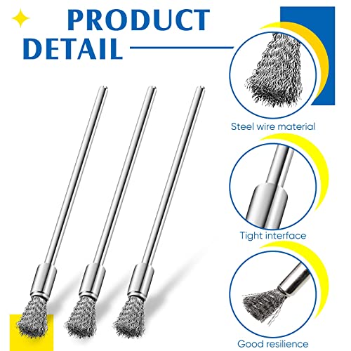 Lounsweer 10 Pcs Wire Brush Extended Cleaning End Brushes Pen Wire Scrub 3 mm Mandrel Rust Paint Removal Bits Polishing Rotary Tool Accessories, 6 mm End Scrub(Stainless Steel)