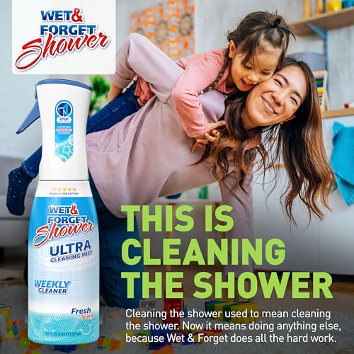 WET & FORGET Shower Ultra Cleaner Mist Fresh Scent No-Scrub Weekly Bathroom Spray for Fiberglass, Tile, Glass, Grout & More, 1 Spray and 1 Refill, 20oz each