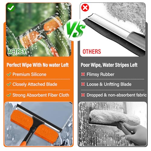 26FT High Window Cleaning Kit with Pole,2 in 1 Window Squeegee,5-20FT Professional Window Clean Pole Kit(2 Squeegee & 2 Microfibre Cloths),180°Rotatable Squeegee for Indoor/Outdoor High Windows