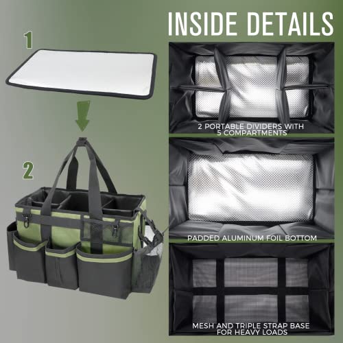 SCAVATA Wearable Cleaning Caddy Organizer with Handle & Shoulder Straps for Housekeepers, Under Sink & Car Cleaning Tool Organizer Bag with 4 Foldable Dividers (Green)