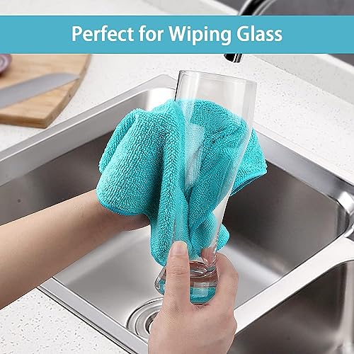 HOMEXCEL Microfiber Cleaning Cloth 210GSM, Pack of 12, Size:11.5" x 11.5", Ultra-Soft, High-Density Non-Abrasive Cleaning Towels for Cars, Glass, Kitchen, Reusable Rags, Blue/Green/Yellow/Pink