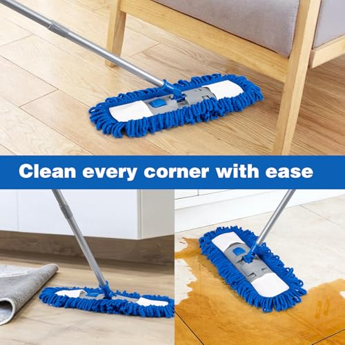 Neeklinny Dust Mop for Hardwood Floors,58" Long Handle Wet & Dry Mop,180° Rotating Microfiber Washable Mop for Tile,Laminate,Vinyl Floors,Pet Hair Cleaning
