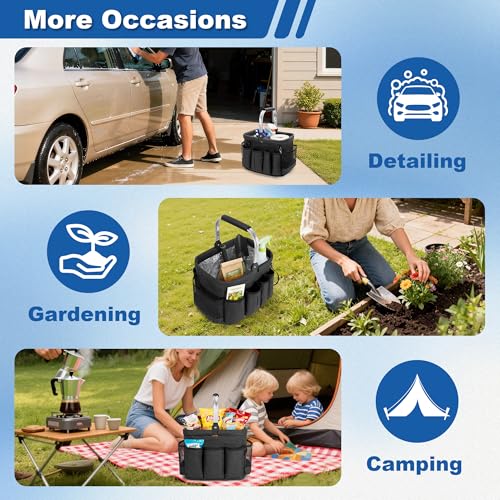 PGmoon Cleaning Caddy Organizer with Handle, Cleaning Tote Bag with Multiple Pockets for Cleaning Supplies, Products Storage, Housekeepers, Kitchen Cleaning Supplies, Black