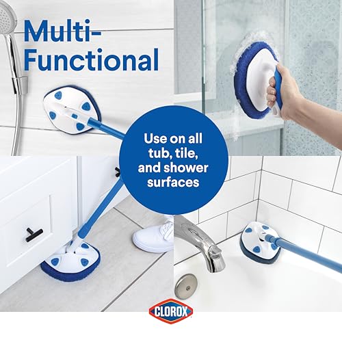 Clorox Extendable Tub & Tile Scrubber Refill, Diamond-Shaped Head Replacement Scrubber Pad, Blue