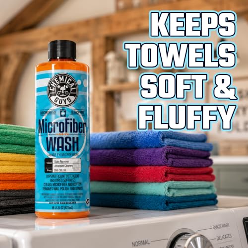 Chemical Guys Microfiber Cleaning Cloth and Car Wash Towel Detergent - Concentrated Cleaner for Towels, Microfiber Cloths, and Pads - Removes Dirt, Wax, Grease, Stains, Orange Scent - 16 oz