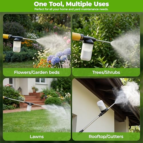 Adjustable Powder Duster with 4 FT Extension Pole, Manual Pump Sprayer for Diatomaceous Earth and Fine Garden Powder, Handheld Dispenser Tool for Home and Yard Maintenance (Yellow)