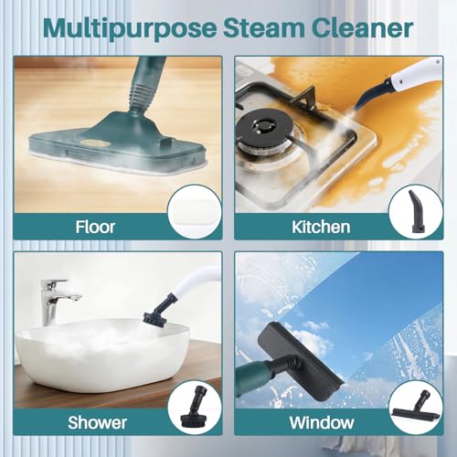 6 in1 Steam Mop Dual-Rod Design with Detachable Handheld Steamer, 300ML Removable Tank,23 FT Power Cable,includes Multi-purpose Accessories,Steam Mops for Floor Cleaning,Windows,Tile Grout.