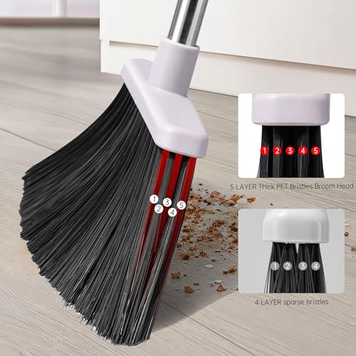 OPTTIDI Broom with Dustpan Combo Set, Hand Broom and Dustpan Set for Sweeping Indoor Angle Broom for Home Office Kitchen Lobby Floor Pet Hair Indoor&Outdoor Cleaning (White&Gray)