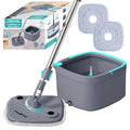TRUE & TIDY Square Spin Mop & Bucket System – Dual Chamber for Clean & Dirty Water, 360° Rotating Self-Wringing Mop with Built-in Scrub Brush, Stainless Steel Handle & 2 Reusable Microfiber Mop Pads