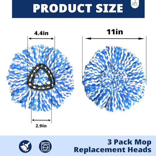 3 Pack Spin Mop Replacement Head Compatible with RinseClean 2-Tank System
