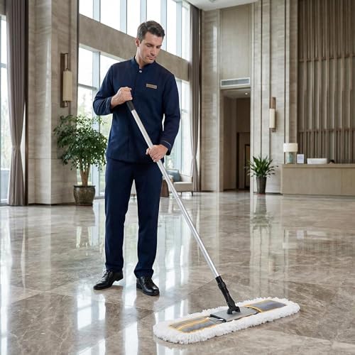 CLEANHOME 24" Commercial Dust Mop for Floor Cleaning, Heavy Duty Sweeper Broom with 2 Microfiber Mop Pads, Wet and Dry Duster Sweeper Broom for Marble, Laminate, Hardwood Floor Cleaning ,Grey