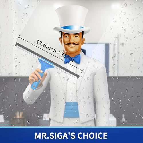 MR.SIGA Professional Window Cleaning Combo - Squeegee & Microfiber Window Scrubber, 14"