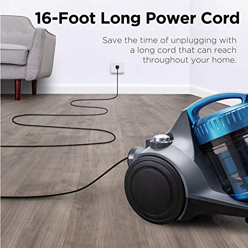 Eureka WhirlWind Bagless Canister 2.5L Vacuum Cleaner, Lightweight Vac for Carpets and Hard Floors, NEN110A, Blue