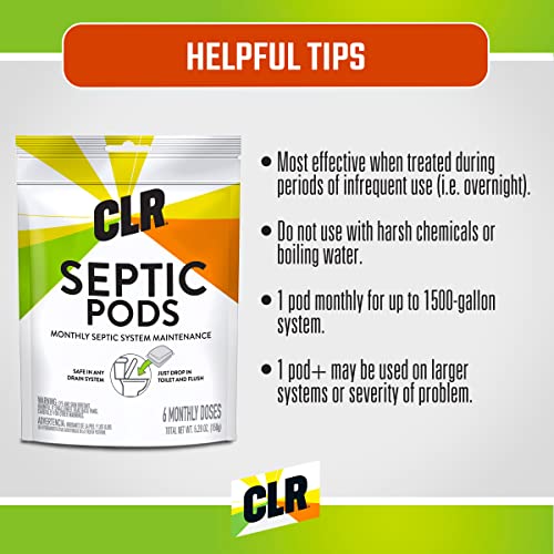 CLR Septic System Treatment Pods, Hassle-Free, Dissolvable and Easy to Flush, Formulated with Biobased Ingredients, Helps prevent Clogs and Build-up, 6 Month Supply