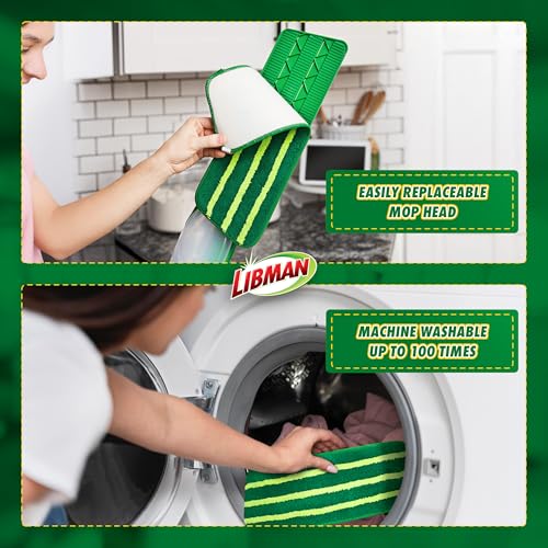 Libman Freedom Spray Mop Kit, Microfiber Wet Mops for Floor Cleaning, Hardwood, Laminate, Tile Cleaner, Household Tool, 24 Oz Solution Tank, Two Extra Replacement Refill Heads Included