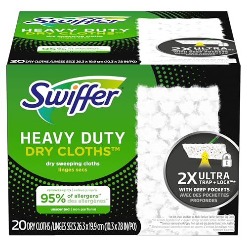 Swiffer Sweeper Heavy Duty Dry Multi-Surface Cloth Refills for Floor Sweeping and Cleaning, 20 count (2 Pack)