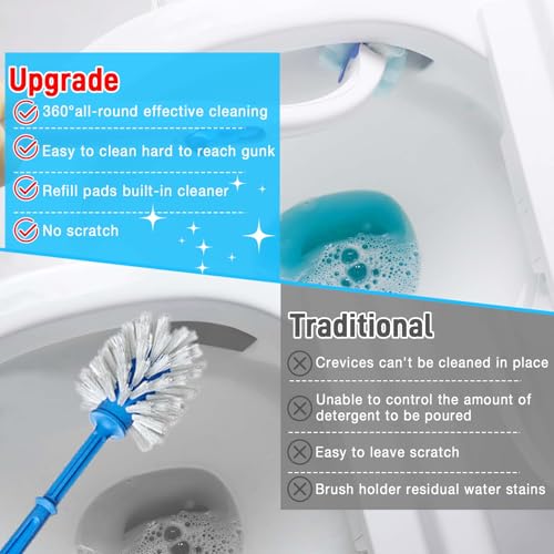 CARZEXSUC Toilet Cleaner Refill Pads Ocean Scent Enhanced Odor Control 72 Count Scrubber Refill Clean Stains Disposable Toilet Brush Refill for Toilet and Bathroom
