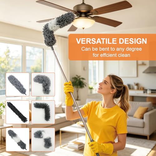 15 PCS Feather Dusters for Cleaning, Microfiber Duster with Extension Pole 100in, Extendable Duster for High Ceilings, Ceiling Fans, Baseboards, Blinds, Car Interior - Washable Reusable Dusting Tools