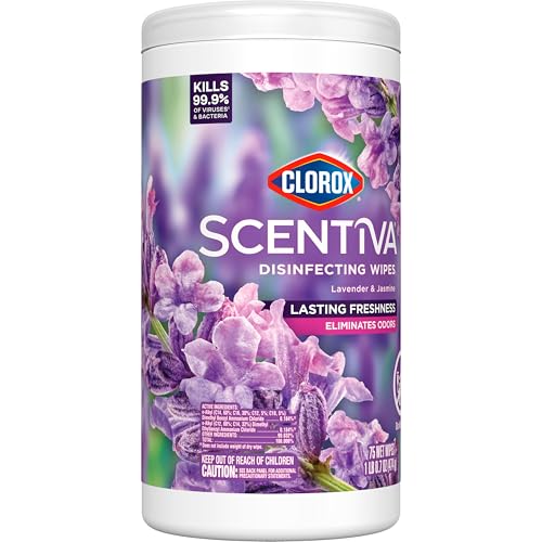 Clorox Scentiva Disinfecting Wipes, Lavender and Jasmine, Antibacterial, 75 Count